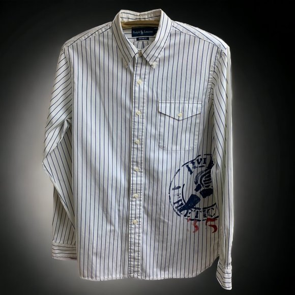 Vtg. RALPH LAUREN Pin Striped No 67 Bleecker Athletic Assn Custome Fit‎ Oxford - Picture 1 of 12